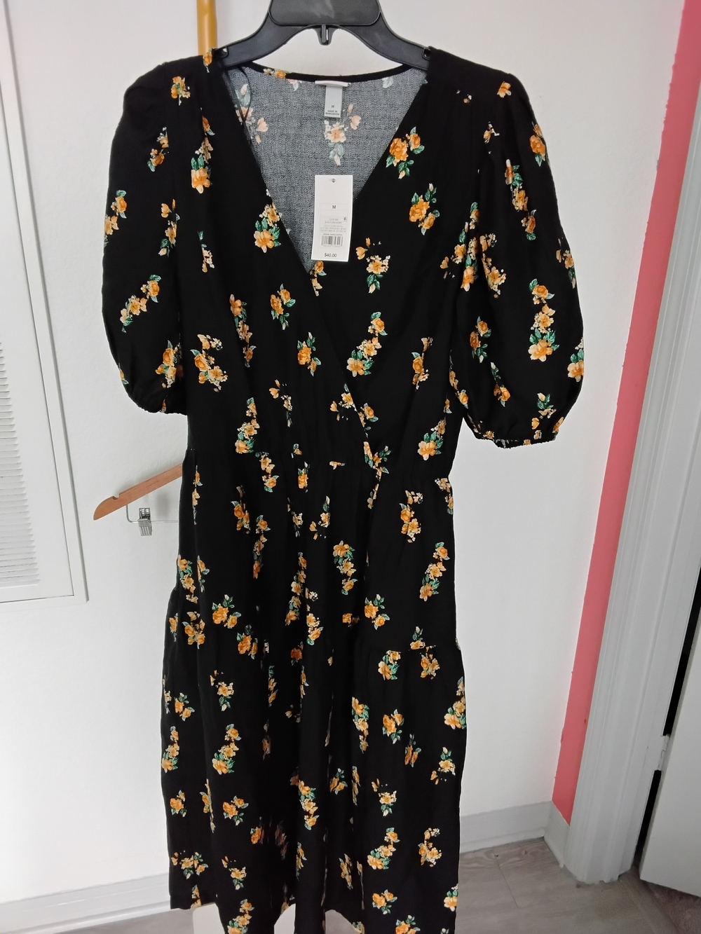 a new day Black Midi Dress with Yellow Floral Print